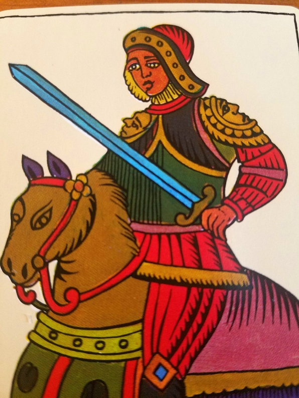 Knight of Swords, The Spanish Tarot published by Heraclio Fournier, Spain.